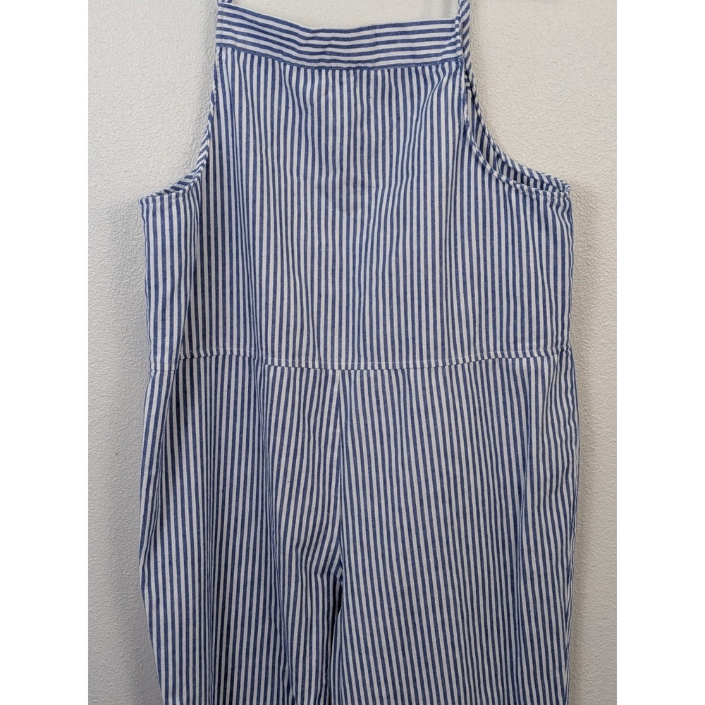 Utcoco Linen Overalls Womens Medium Blue Striped Casual Boho - Picture 2 of 8